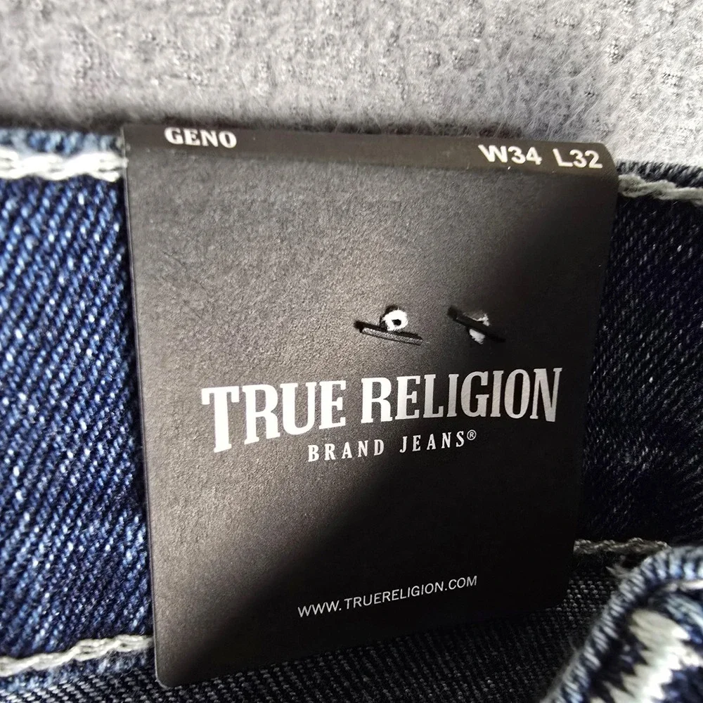 True Religion Geno SN Flap Jeans Mens 34x31 Blue Relaxed Slim Dark Stretch Denim